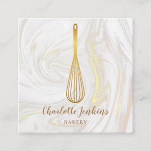 Carte De Visite Carré Traiteur Gold Whisk Bakery Marble Swirls
