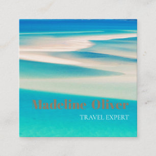 Carte De Visite Carré Travel Ocean Beach Sea Aqua Blue QR Business