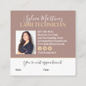 Carte De Visite Carré Trendy pastel brown or lashes chic script font (Dos)