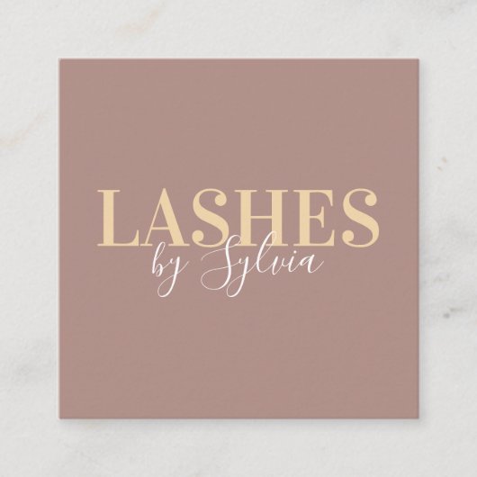 Carte De Visite Carré Trendy pastel brown or lashes chic script font (Devant)