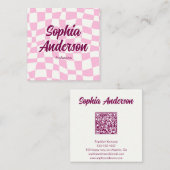 Carte De Visite Carré Trendy Pink Checkerboard with QR Code (Devant / Derrière)
