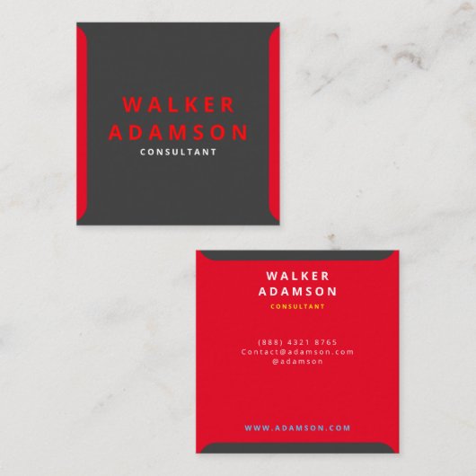 Carte De Visite Carré Trendy Stylish Red & Matte Black (Devant / Derrière)