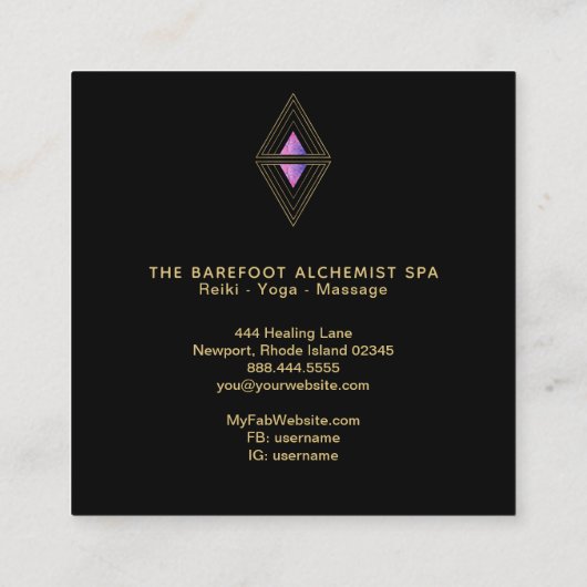 Carte De Visite Carré *~* Triangles d'or noir Géométrie sacrée Alchimie (Dos)