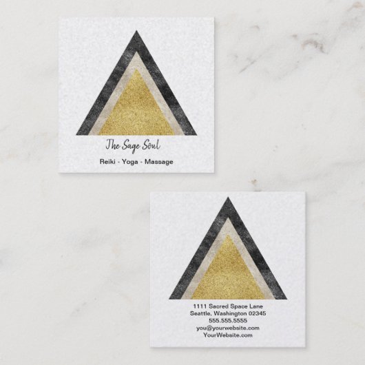 Carte De Visite Carré Triangles d'or Simulé huile et Parties scintillant (Devant / Derrière)