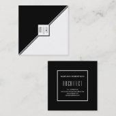 Carte De Visite Carré Triangles noirs, blancs, monogrammes géométriques  (Devant / Derrière)