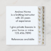 Carte De Visite Carré Tricot Aiguilles Yarn Professeur (Dos)