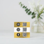 Carte De Visite Carré Triple Icon & QR Code Entreprise Social Media Gold (Debout devant)