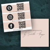 Carte De Visite Carré Triple Icon QR Code Social Media Blush Pink