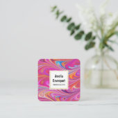 Carte De Visite Carré Trippy rose et orange design Tourbillonnant (Debout devant)