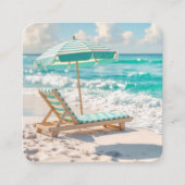 Carte De Visite Carré Tropical Beach Chaise Lounge Sur Sable Blanc (Devant)
