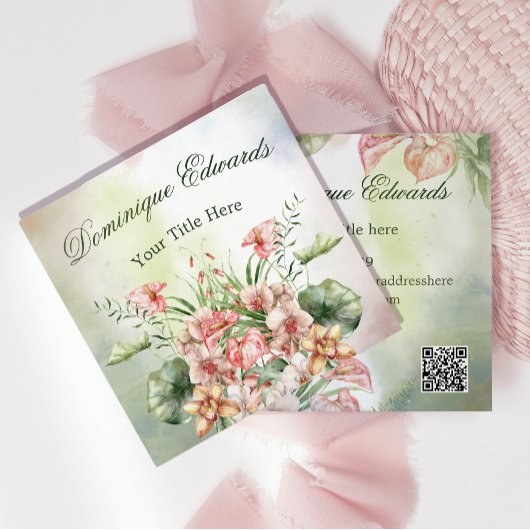 Carte De Visite Carré Tropical Botanical Chic Fleurs Stylish