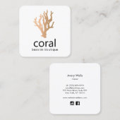 Carte De Visite Carré Tropical Modern Gold Coral (Devant / Derrière)