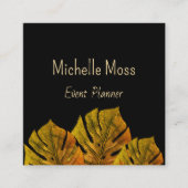 Carte De Visite Carré Tropical Monstara Palm Feuilles Élégant Black Gold (Devant)