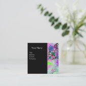 Carte De Visite Carré TURQUOISE BLEU PURPLE LACE FLEURS GEMSTONES Noir (Debout devant)