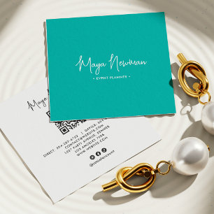 Carte De Visite Carré TURQUOISE BLUE Modern CHIC Minimal QR Code