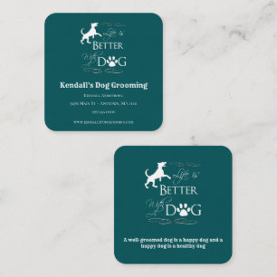 Carte De Visite Carré Turquoise Drôle Citation Chien Grooming Carré Cart