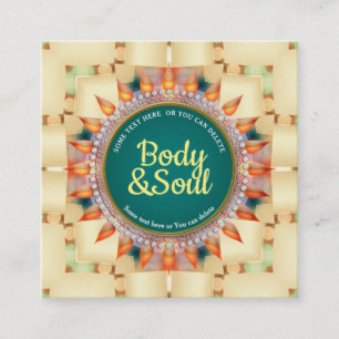 Carte De Visite Carré Turquoise et Jaune géométrique Mandala Cute Carré