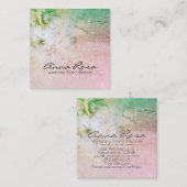 Carte De Visite Carré Turquoise florale céleste d'aquarelle de parties (Devant / Derrière)