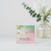 Carte De Visite Carré Turquoise florale céleste d'aquarelle de parties (Debout devant)