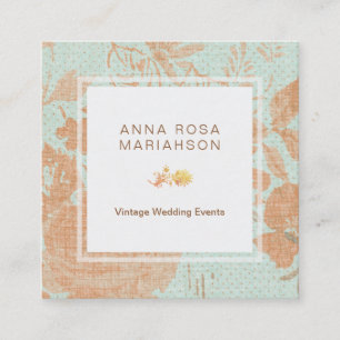 Carte De Visite Carré Turquoise florale de bronze de toile vintage d'or