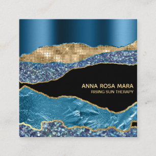 Carte De Visite Carré *~* Turquoise Glam Agate Geode Gold Parties scinti