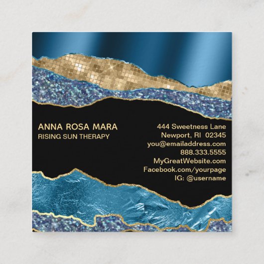 Carte De Visite Carré *~* Turquoise Glam Agate Geode Gold Parties scinti (Dos)