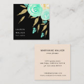 Carte De Visite Carré Turquoise Peonies faux or parties scintillant Cart (Devant / Derrière)