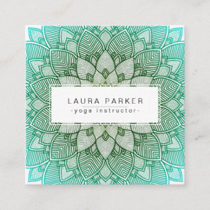 Carte De Visite Carré Turquoise Vert Lotus Mandala Yoga Méditation Holis