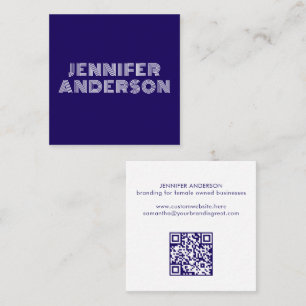 Carte De Visite Carré Typographie bleu minimaliste moderne Code QR perso