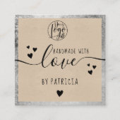 Carte De Visite Carré Typographie d'amour artisanale argent (Devant)
