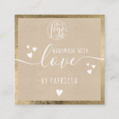 Carte De Visite Carré Typographie d'amour artisanale logo rustique or kr (Devant)