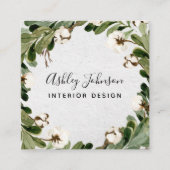 Carte De Visite Carré Typographie de la couronne de coton vert (Devant)