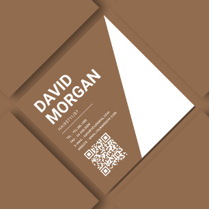 Carte De Visite Carré Typographie de script en gras Boho Beige Qr Code