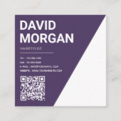 Carte De Visite Carré Typographie de script en gras Code Qr violet (Devant)