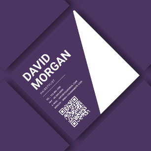 Carte De Visite Carré Typographie de script en gras Code Qr violet