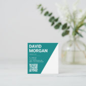 Carte De Visite Carré Typographie de script en gras Qr Code Turquoise (Debout devant)
