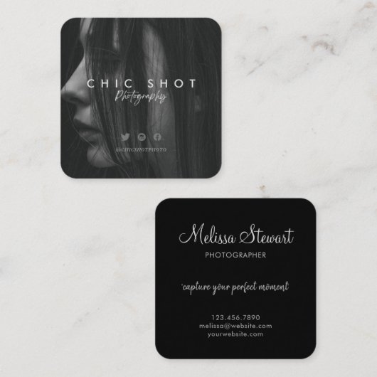 Carte De Visite Carré Typographie de script moderne (Devant / Derrière)