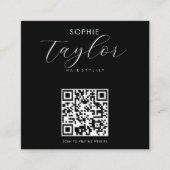 Carte De Visite Carré Typographie élégante Noir Blanc Code Qr (Devant)