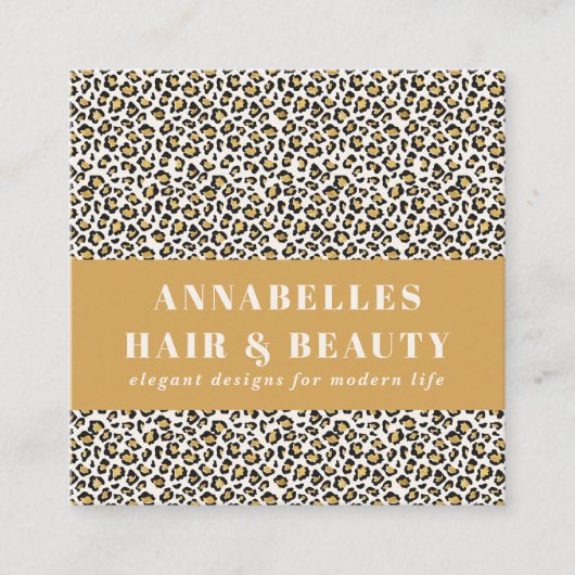 Carte De Visite Carré Typographie Empreinte de léopard initiale or moder (Devant)