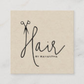 Carte De Visite Carré Typographie HairScript papier d'artisanat (Devant)