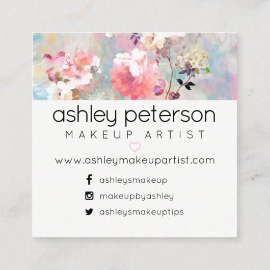 Carte De Visite Carré Typographie maquillage aquarelle florale moderne (Dos)