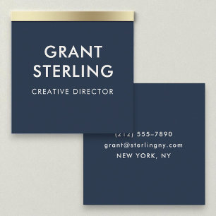 Carte De Visite Carré Typographie minimaliste élégante Blue Gold de la m