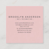 Carte De Visite Carré Typographie moderne Artiste à ongles (Dos)