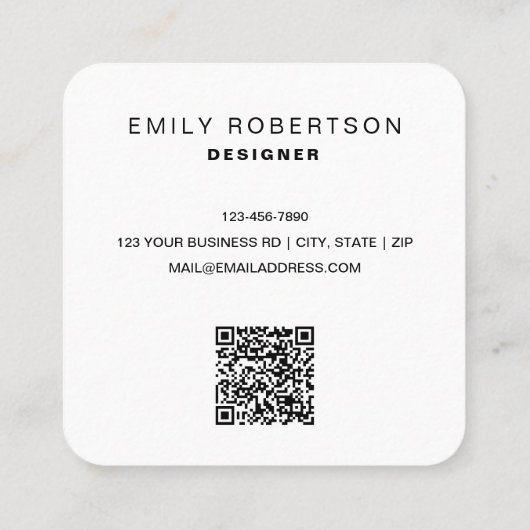 Carte De Visite Carré Typographie noire moderne | Noir blanc (Dos)