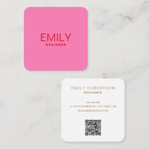 Carte De Visite Carré Typographie rouge moderne   Rose