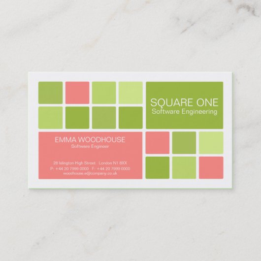 Carte De Visite Carré un blanc, rose et vert (Devant)