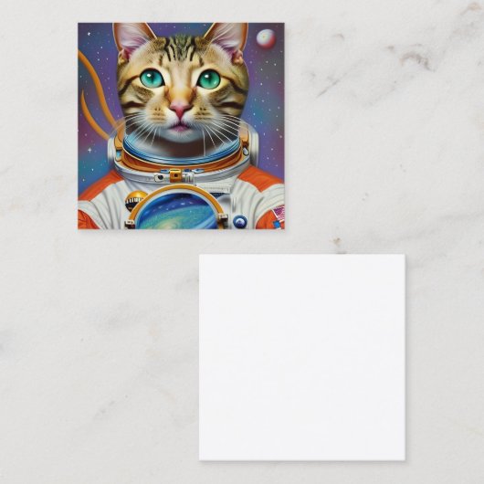 Carte De Visite Carré Un chat astronaute dans l'espace (Devant / Derrière)