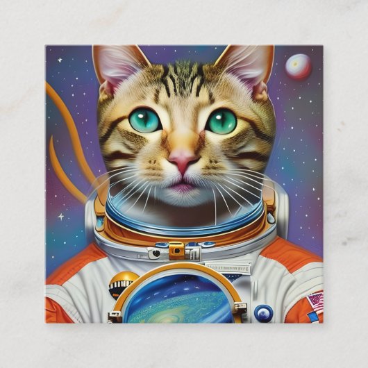 Carte De Visite Carré Un chat astronaute dans l'espace (Devant)