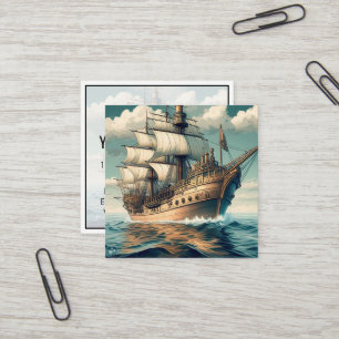 Carte De Visite Carré Une peinture d'un navire avec les voiles baissées-