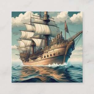 Carte De Visite Carré Une peinture d'un navire avec les voiles baissées-